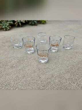 SET OF 6 SHOT GLASSES 3 CRACKED GLASS & 3 HARD ROCK CAFE PARIS DISPLAYED ONLY